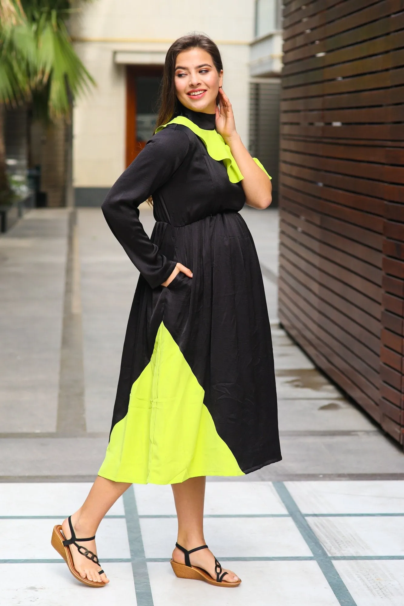 Jade Lime Neck Tie Maternity & Nursing Dress