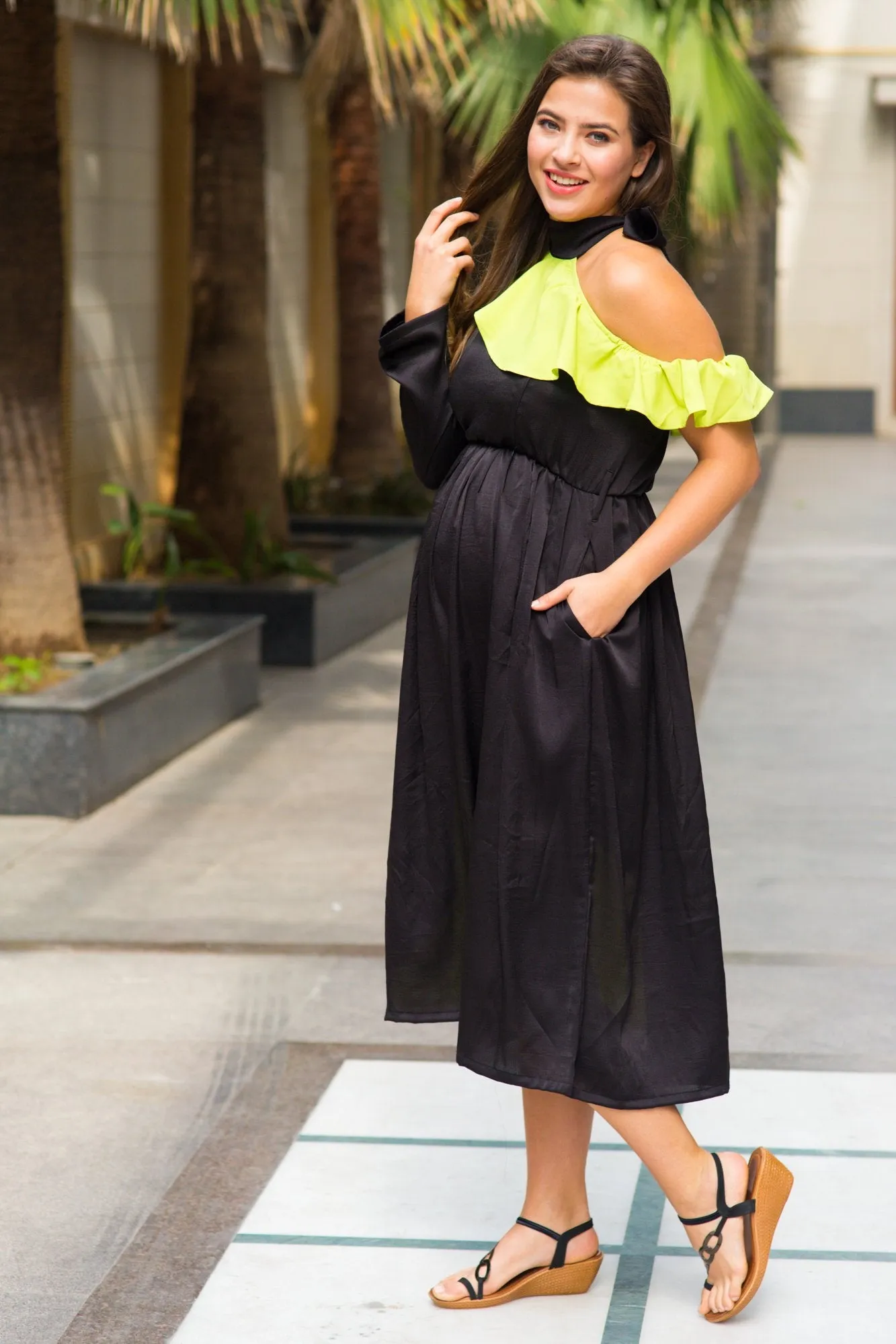 Jade Lime Neck Tie Maternity & Nursing Dress