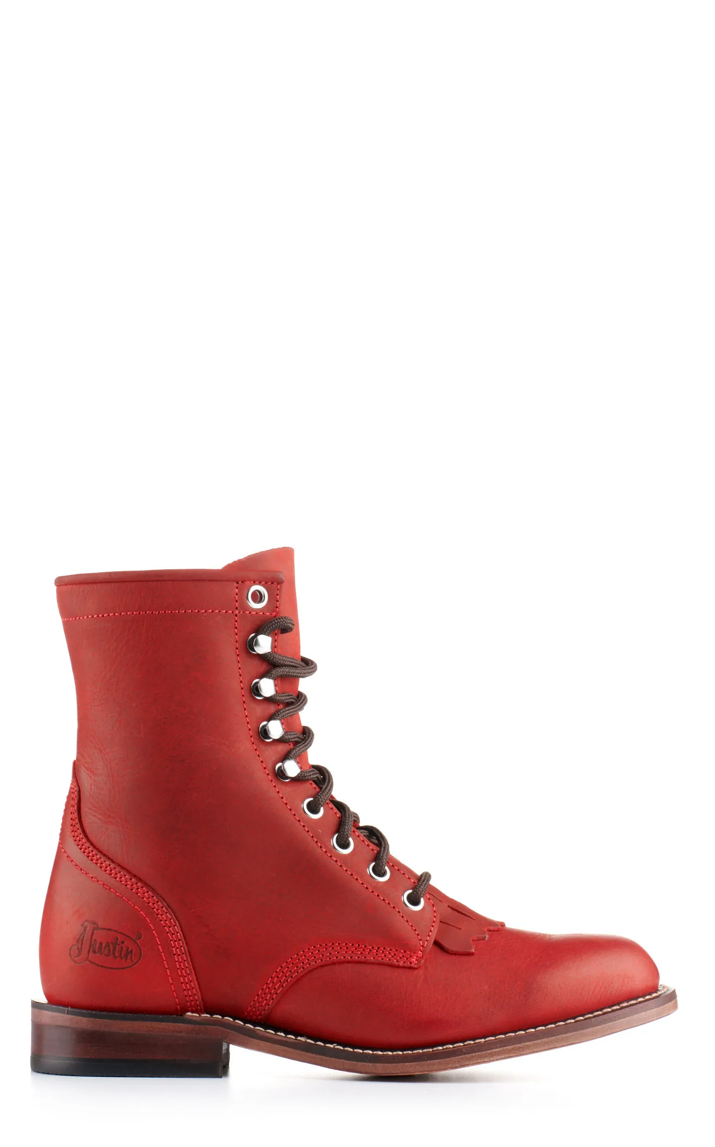 Justin Women's McKean Red Round Toe Lace Up Roper Boot