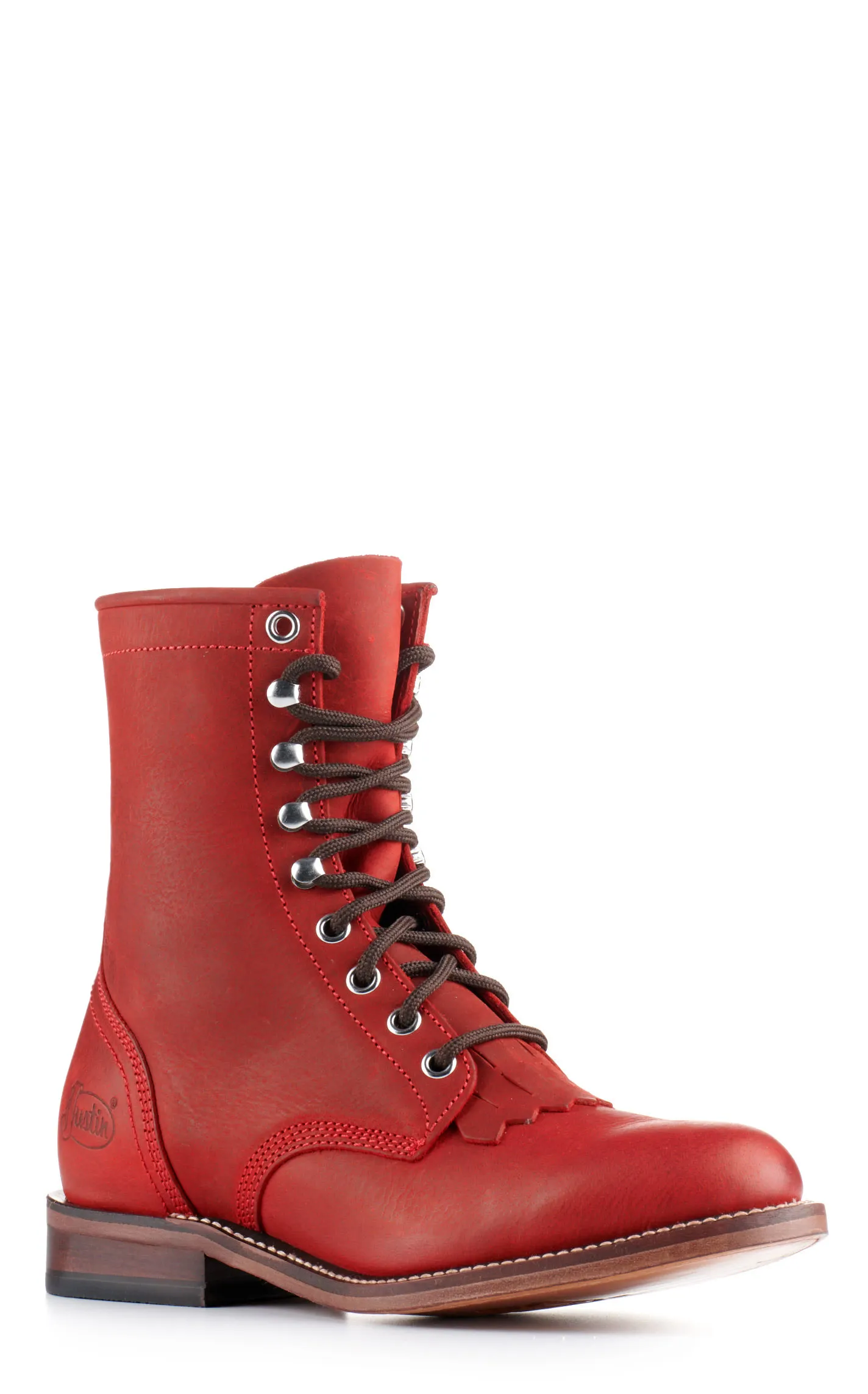 Justin Women's McKean Red Round Toe Lace Up Roper Boot