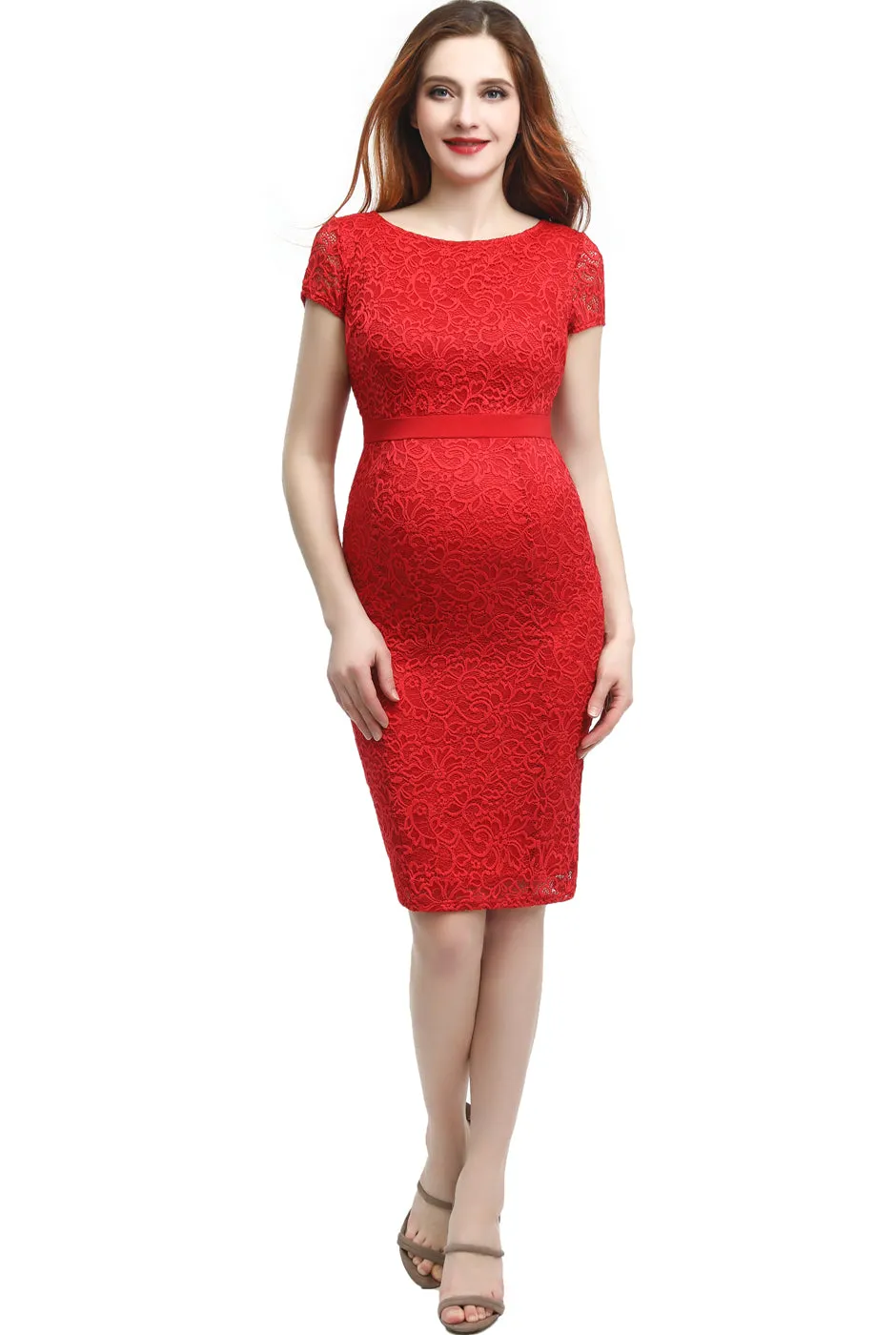 Kimi + Kai Maternity Nancy Lace Midi Dress