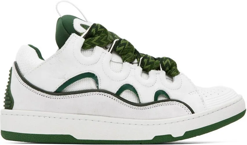 Lanvin White & Green Curb Sneakers