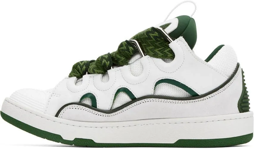 Lanvin White & Green Curb Sneakers