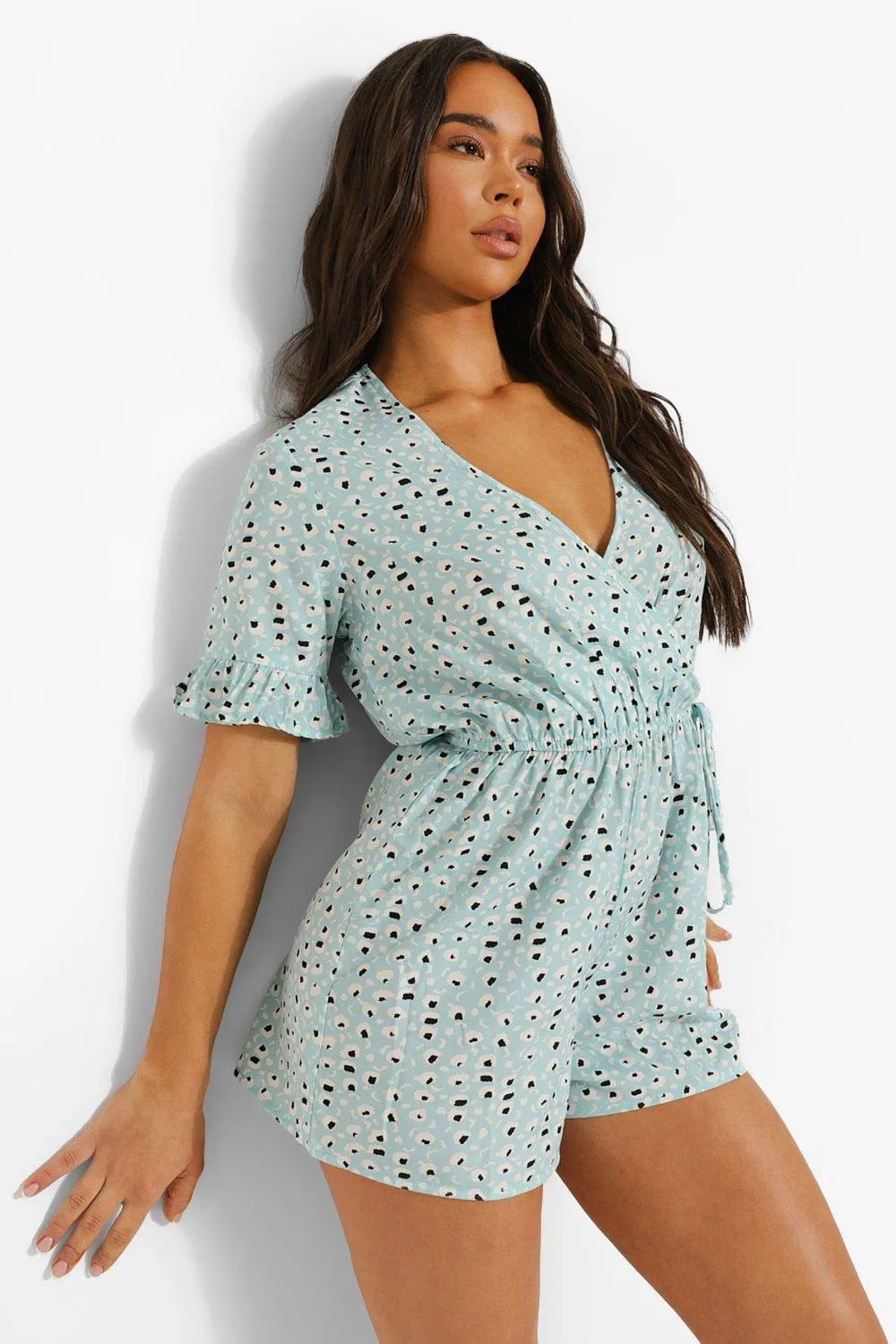 Leopard Plunge Tie Wrap Flippy Romper