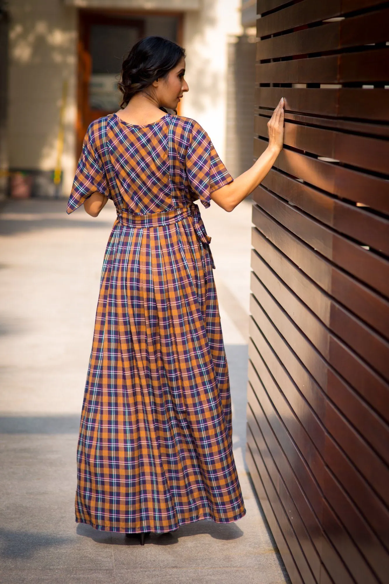 Luxe Chocolate Brown Plaid Maternity & Nursing Maxi