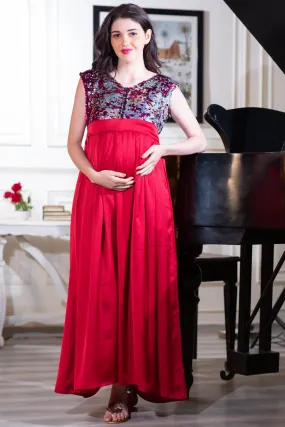 Luxe Red Gold Sequin Maternity & Nursing Dress