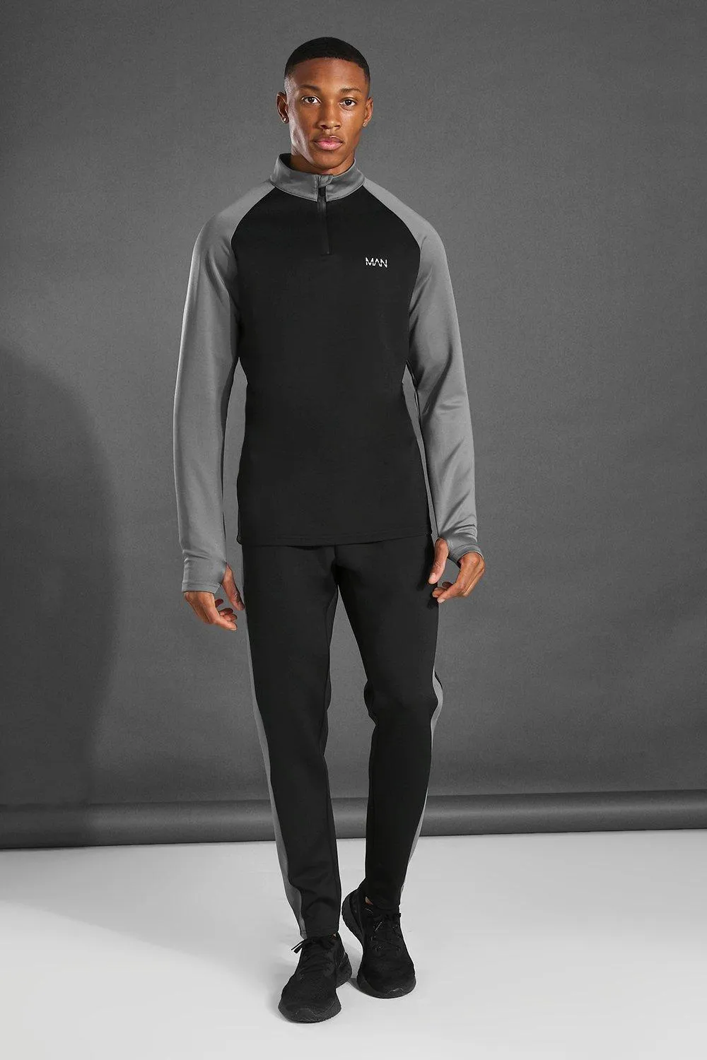 MAN Active Colour Block Funnel Neck Tracksuit | boohooMAN UK