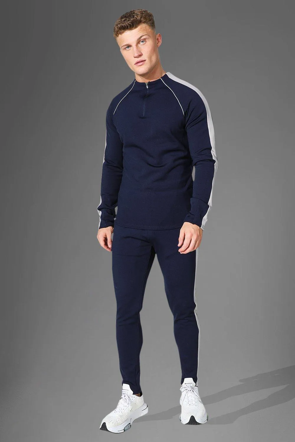 Man Active Gym Zip Neck Tracksuit | boohooMAN UK