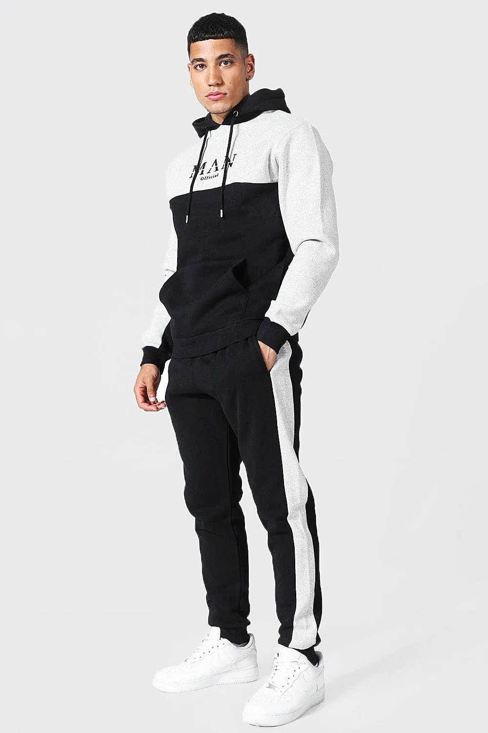 Man Roman Tape Colour Block Hooded Tracksuit | boohooMAN UK