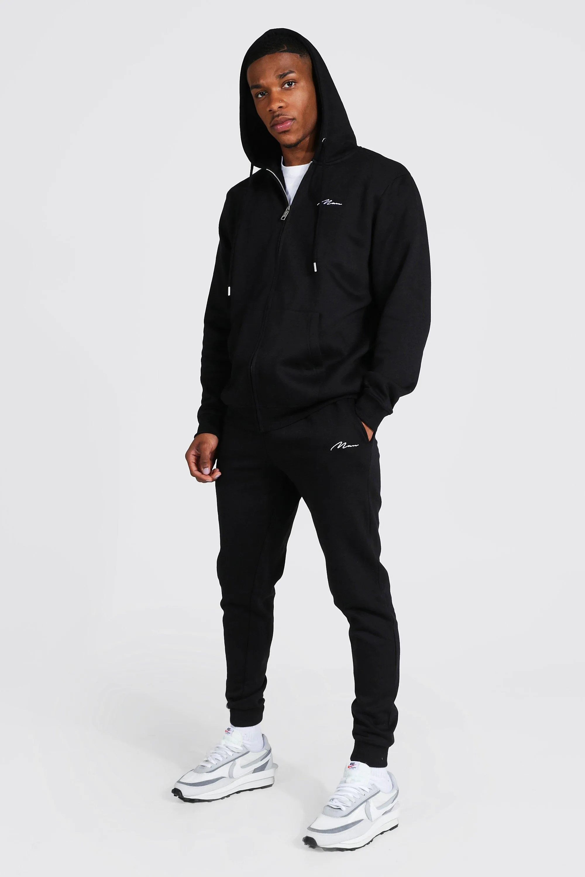 Man Signature Zip Through Tracksuit | boohooMAN UK