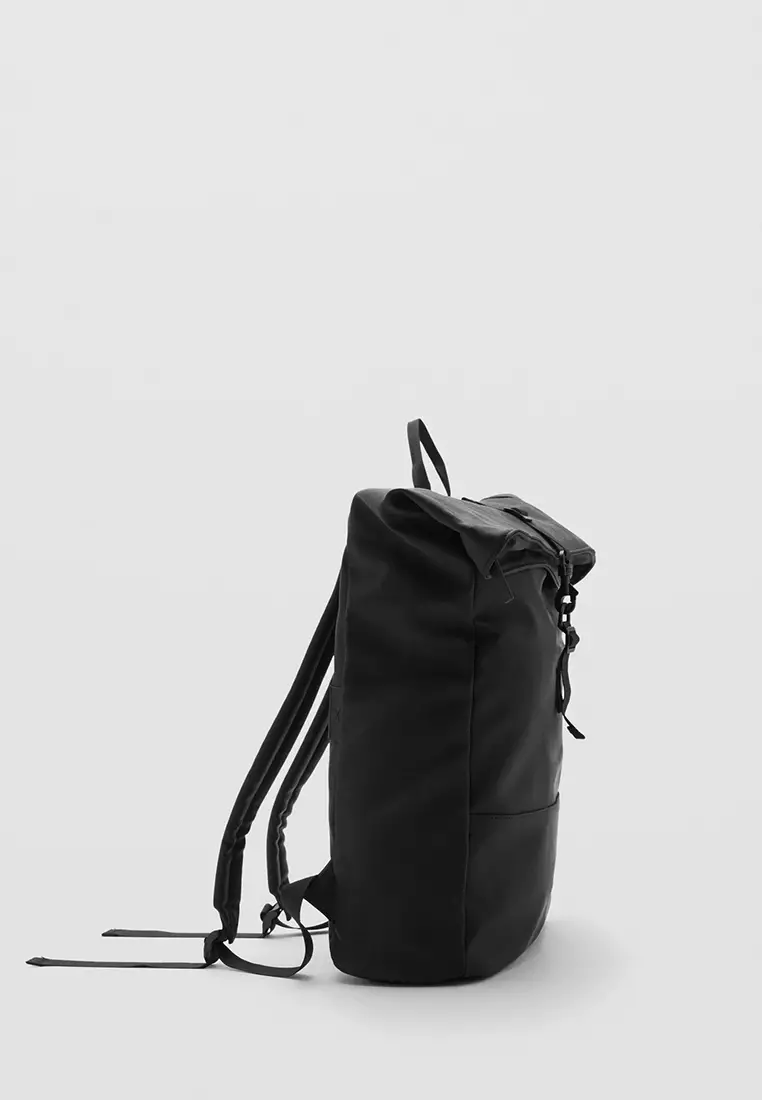 MANGO Man Rubberized Backpack With Flap Closure