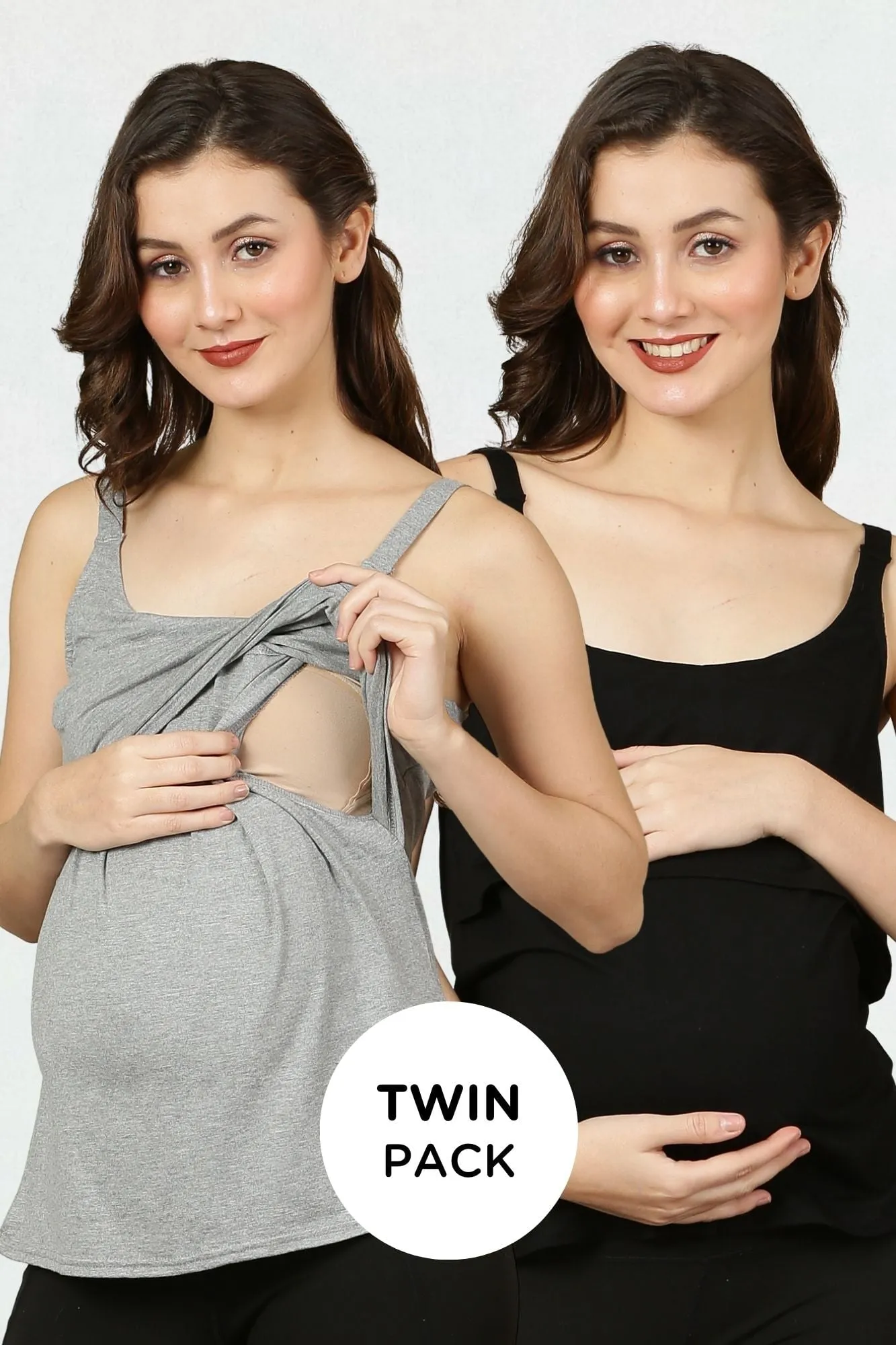 Maternity & Nursing Camisoles - Black & Grey Twin Pack