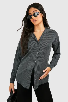 Maternity Acid Wash Ribbed Oversized Shirt