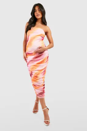 Maternity Bandeau Ruched Tie Dye Midi Dress