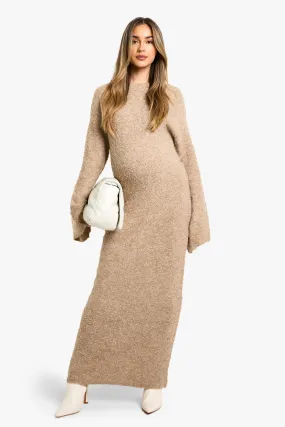 Maternity Borg Flare Sleeve Knitted Maxi Dress