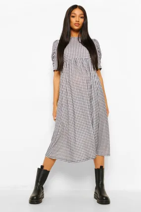 Maternity Check Ruched Sleeve Midi Dress