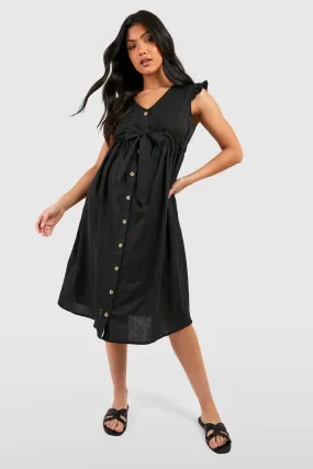 Maternity Cotton Button Down Midi Dress