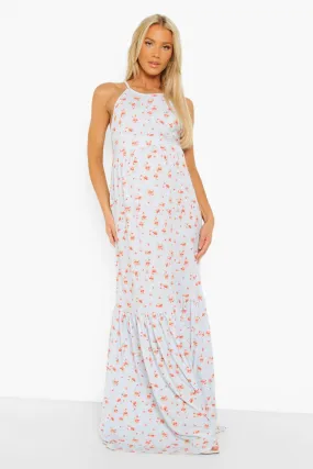 Maternity Ditsy Floral Halter Tiered Maxi