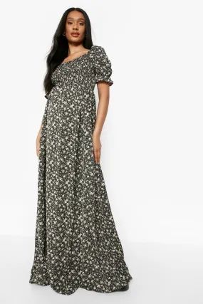 Maternity Floral Square Neck Maxi Dress