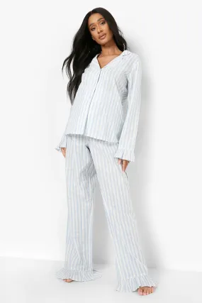 Maternity Glitter Stripe Frill Hem Pyjamas