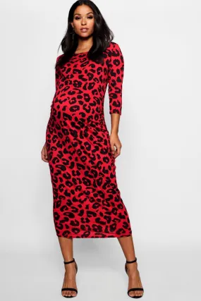 Maternity Leopard Print Midi Dress