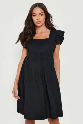 Maternity Linen Frill Sleeve Smock Dress