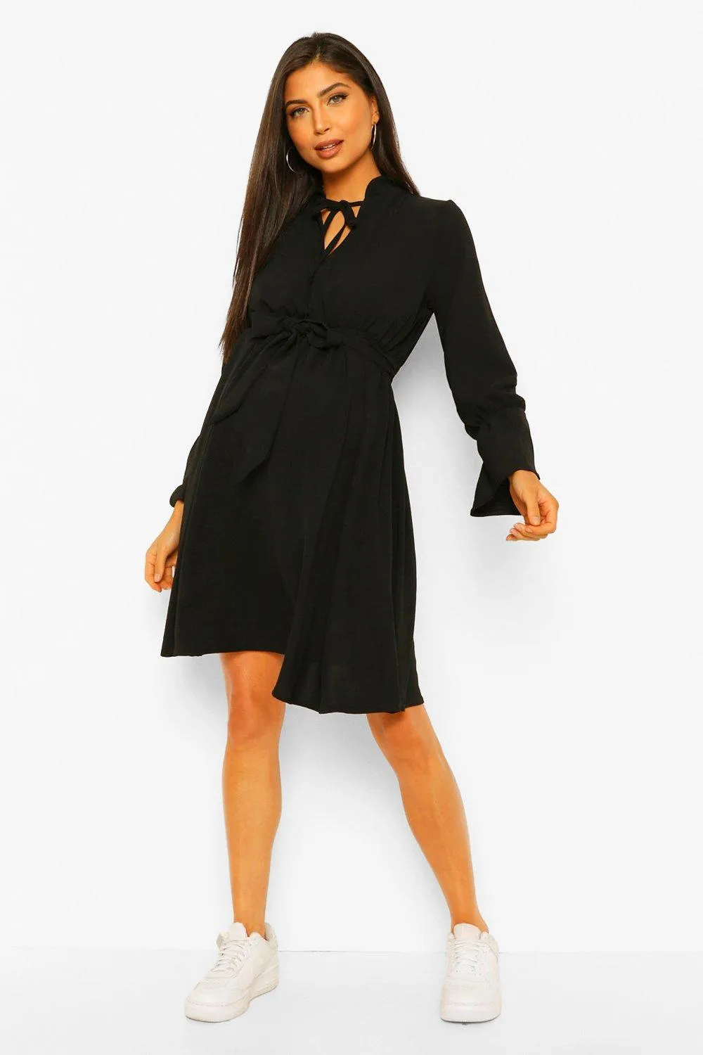 Maternity Puff Sleeve Woven Skater Dress