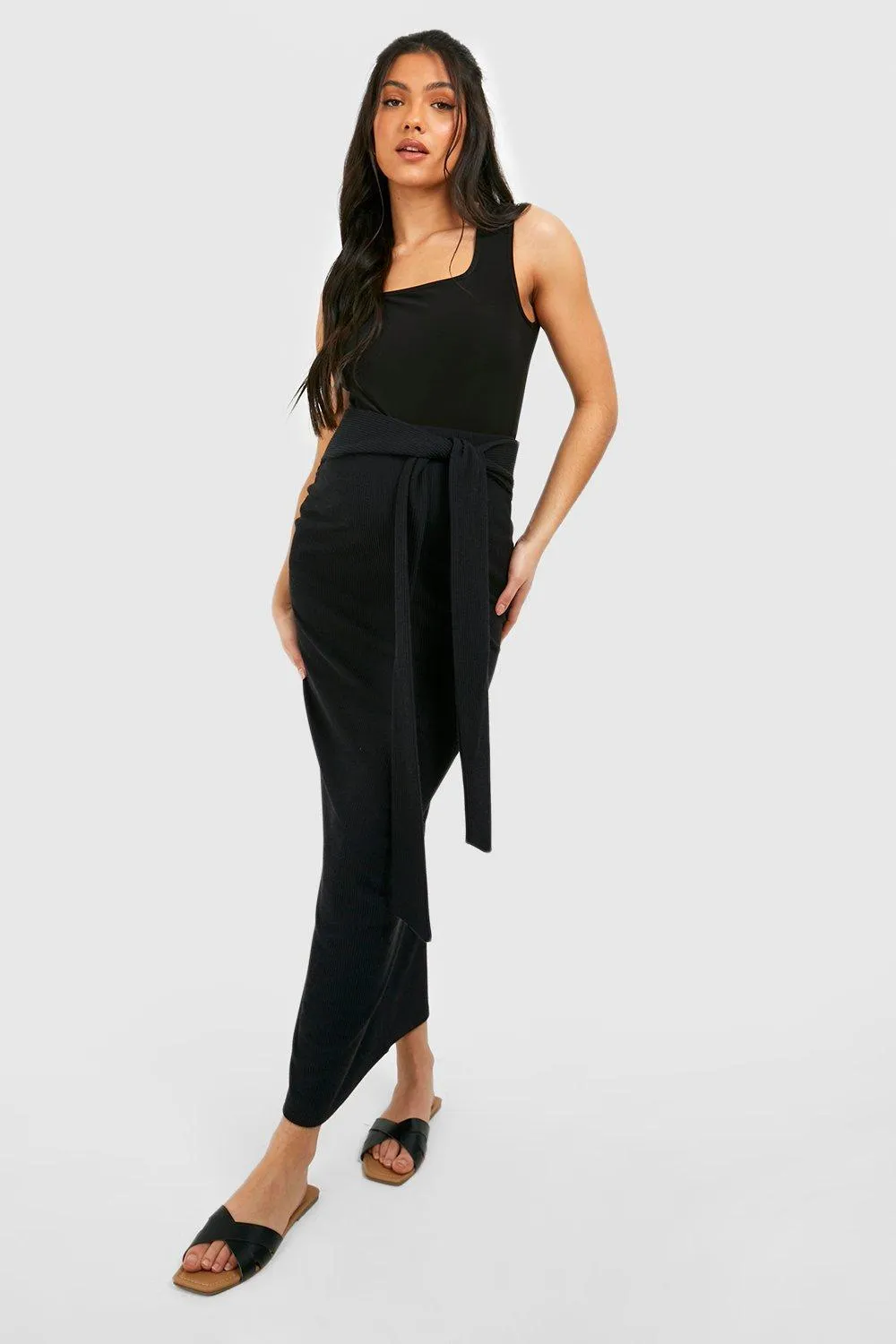 Maternity Ripple Rib Belted Maxi Skirt