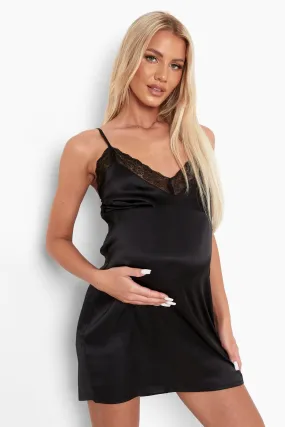 Maternity Satin Lace Trim Nightgown