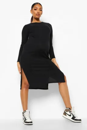 Maternity Soft Rib Side Split Midi Dress