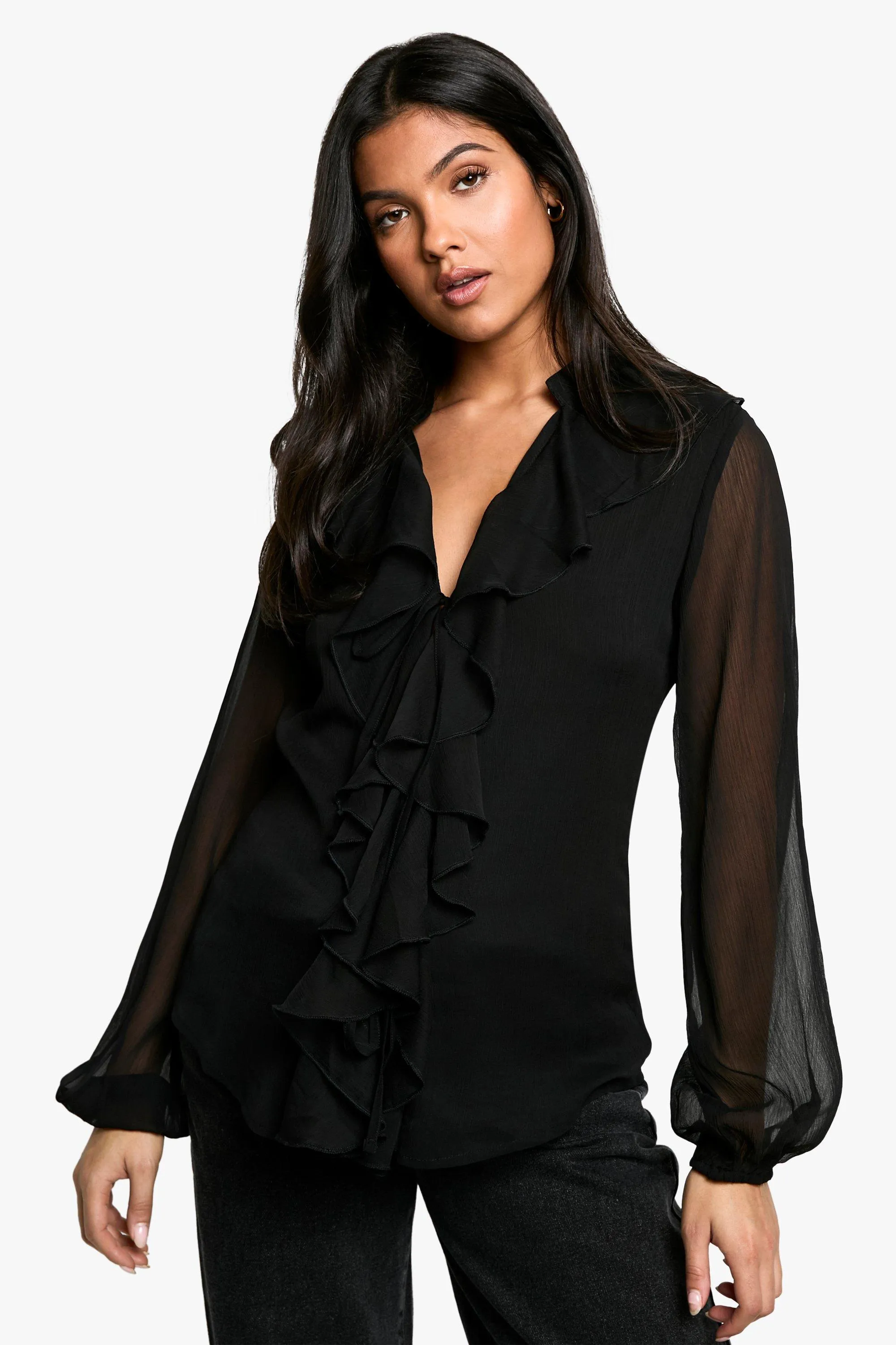 Maternity Tie Front Longline Frill Detail Blouse