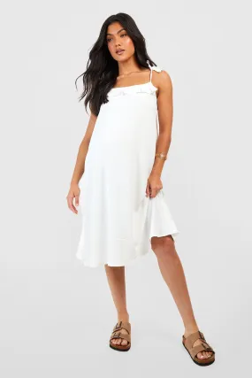 Maternity Tie Strap Frill Midi Dress