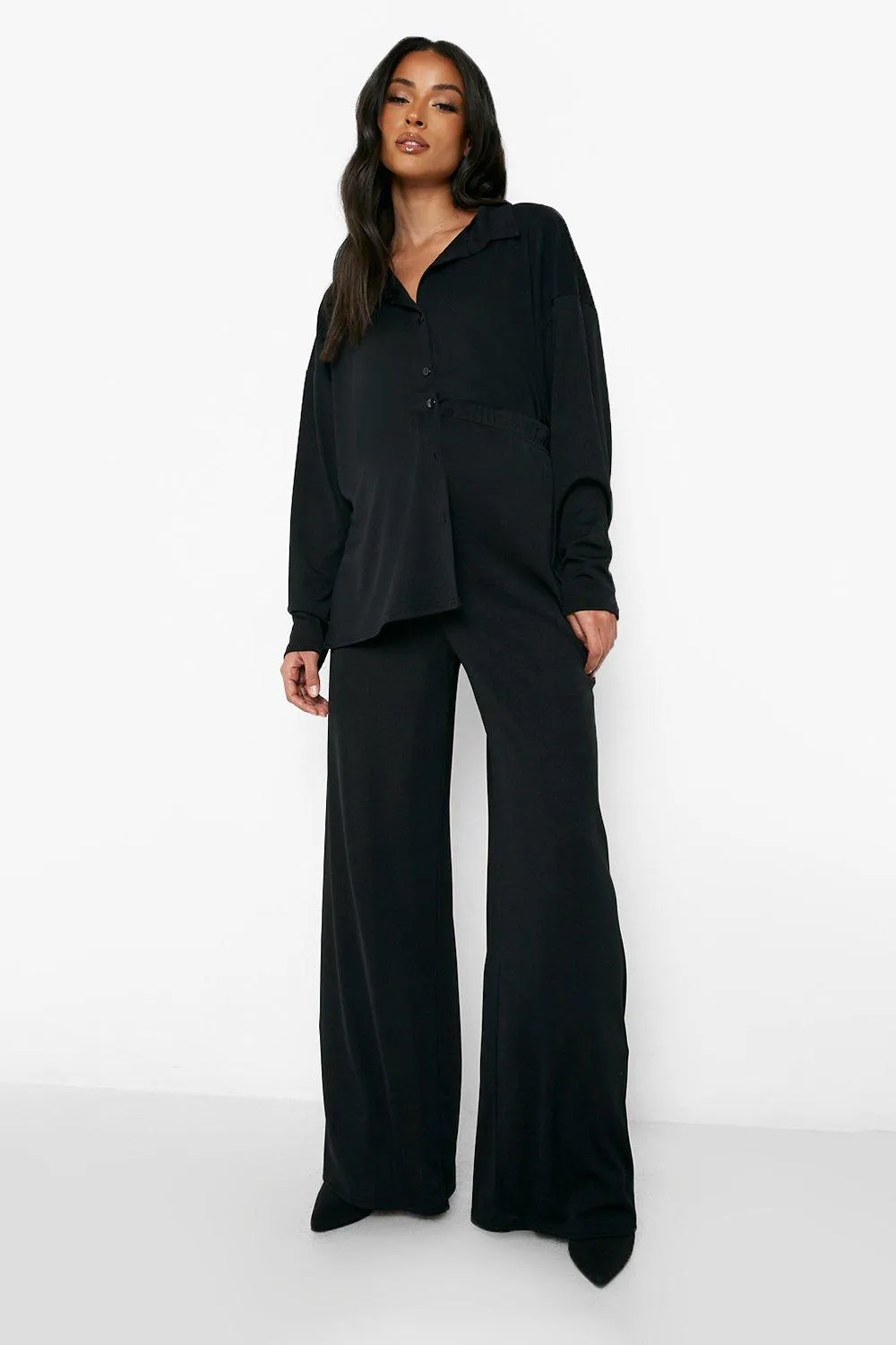 Maternity Wide Leg Rib Pants