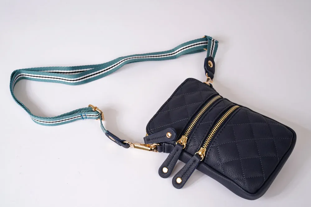 Matte Navy Quilted Cell Phone Cross Body Bag