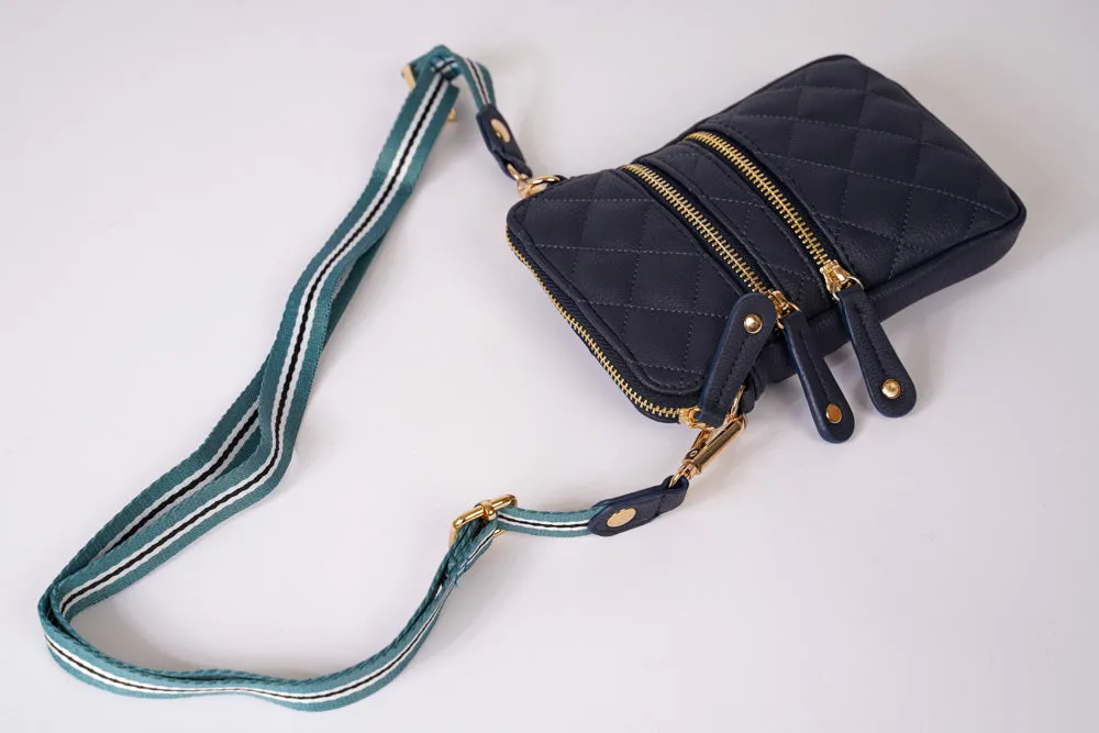 Matte Navy Quilted Cell Phone Cross Body Bag