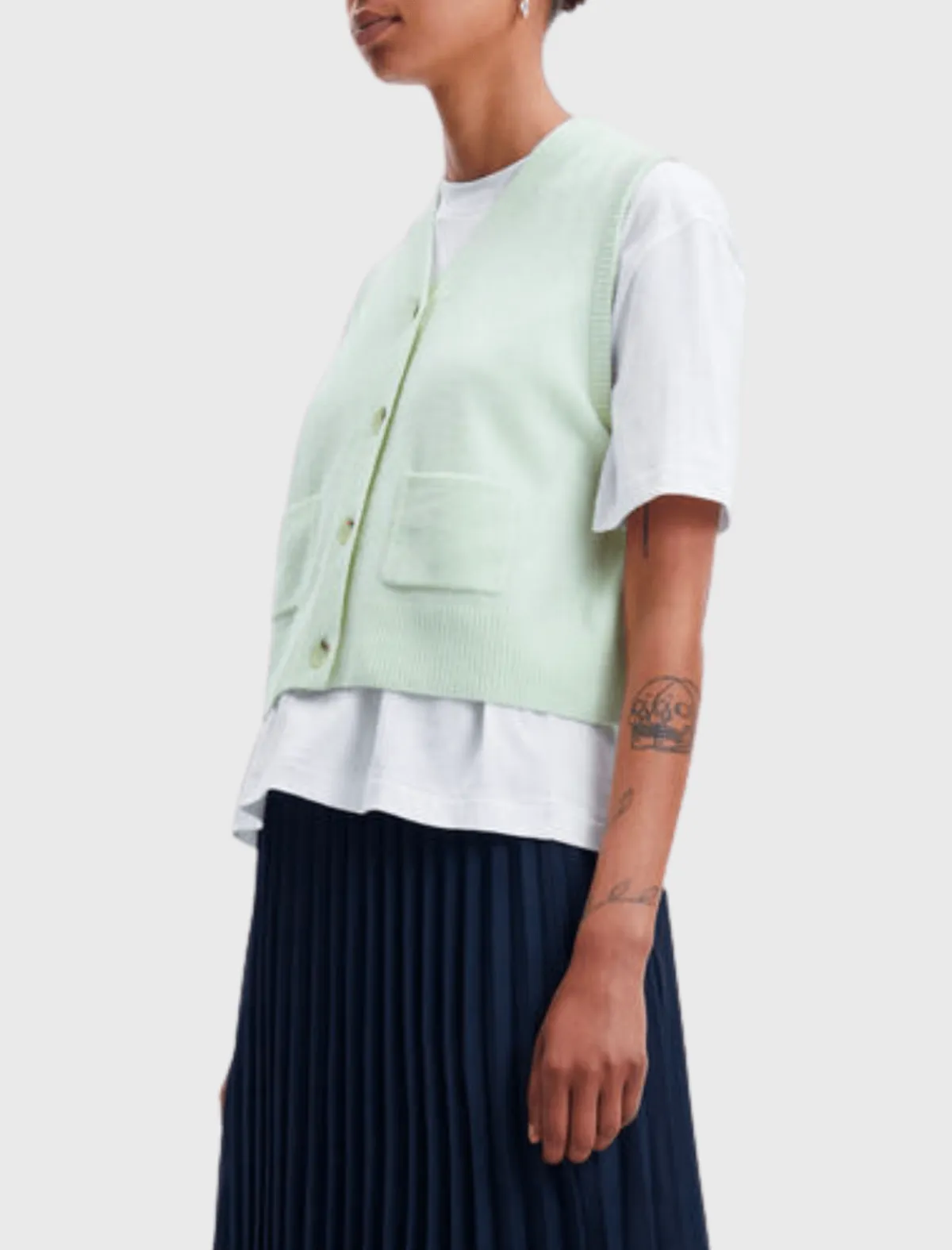 Megan Knit Vest - Aloe Wash