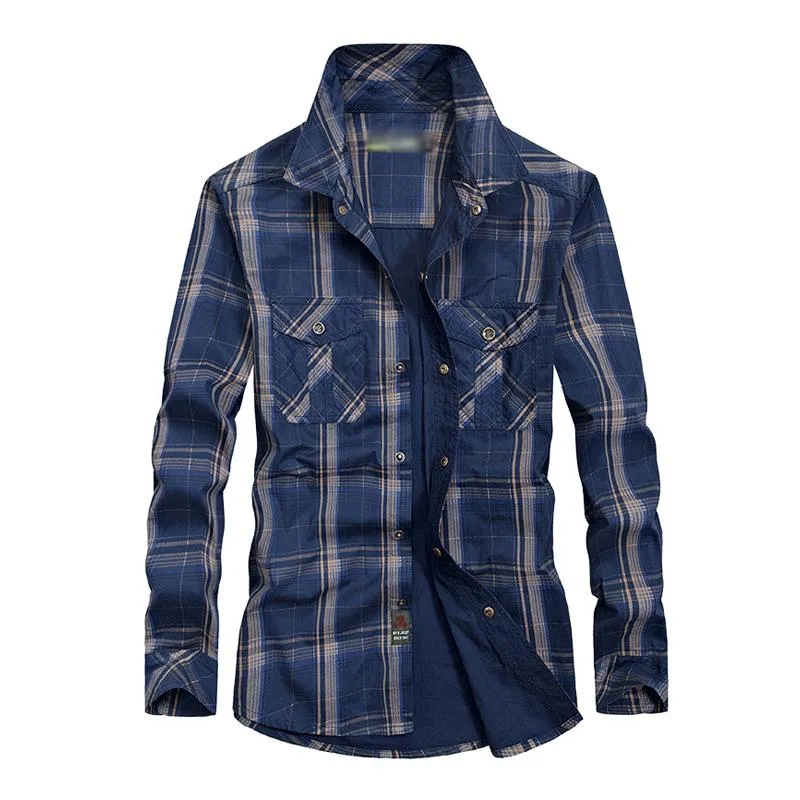 Men's Casual Plaid Loose Workwear Long-Sleeved Shirt 32450140M