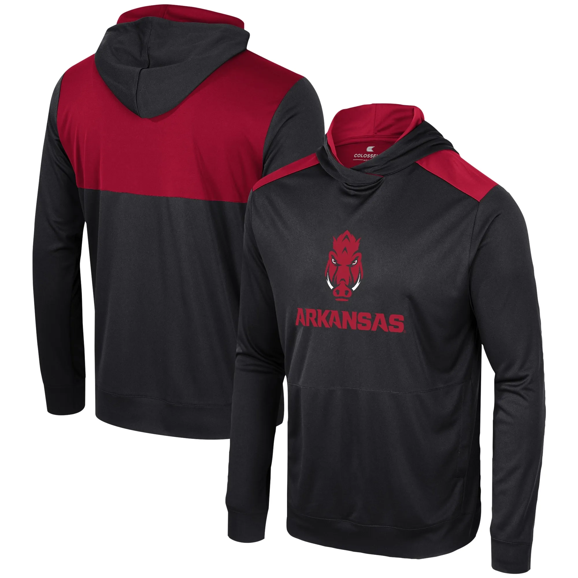 Men's Colosseum Black Arkansas Razorbacks Warm Up Long Sleeve Hoodie T-Shirt