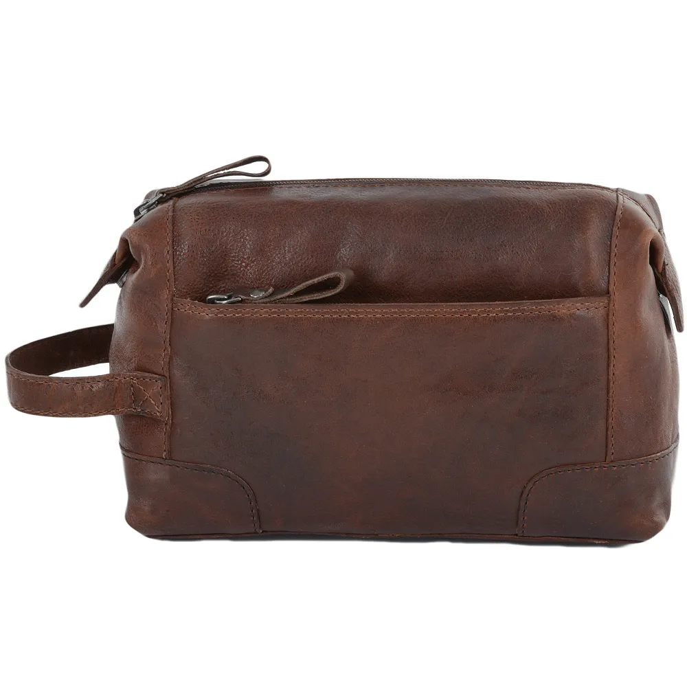 Mens Leather Wash Bag Tan/brown : 4557