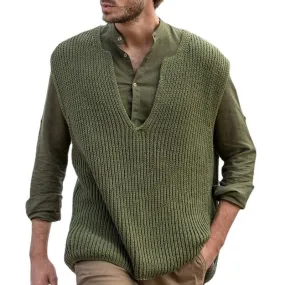 Men's Sleeveless V-Neck Loose Knit Vest  20980803X