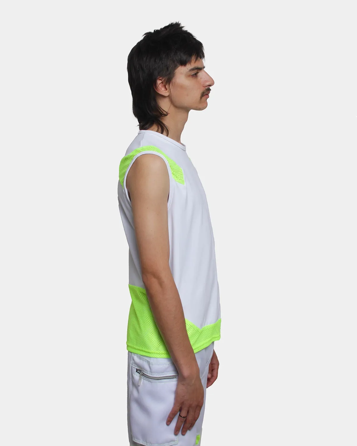 MESHED UP VEST WHITE / YELLOW