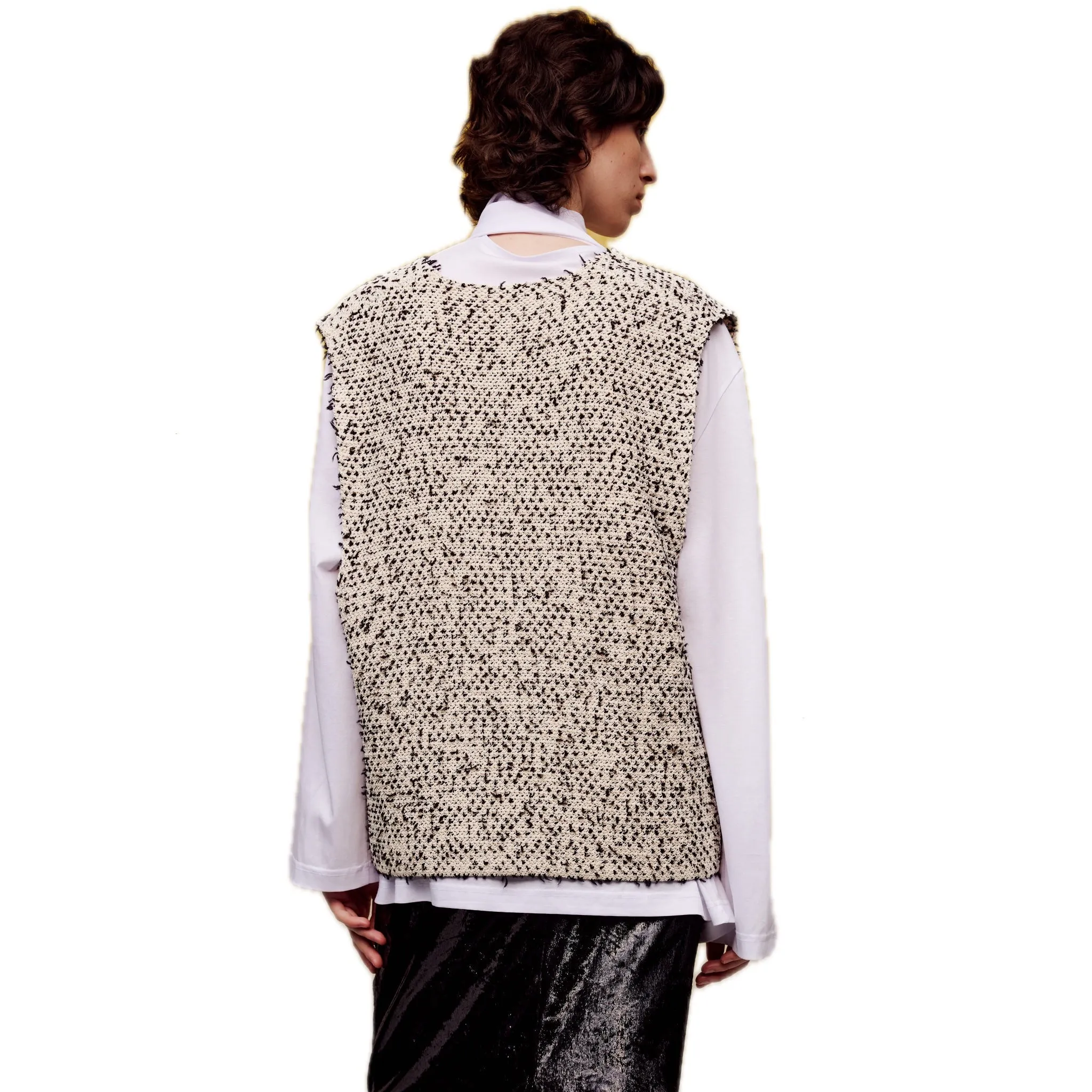 Mixed Pattern V-neck Woolen Vest-