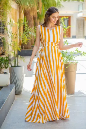 Mustard Striped Maternity & Nursing Dress