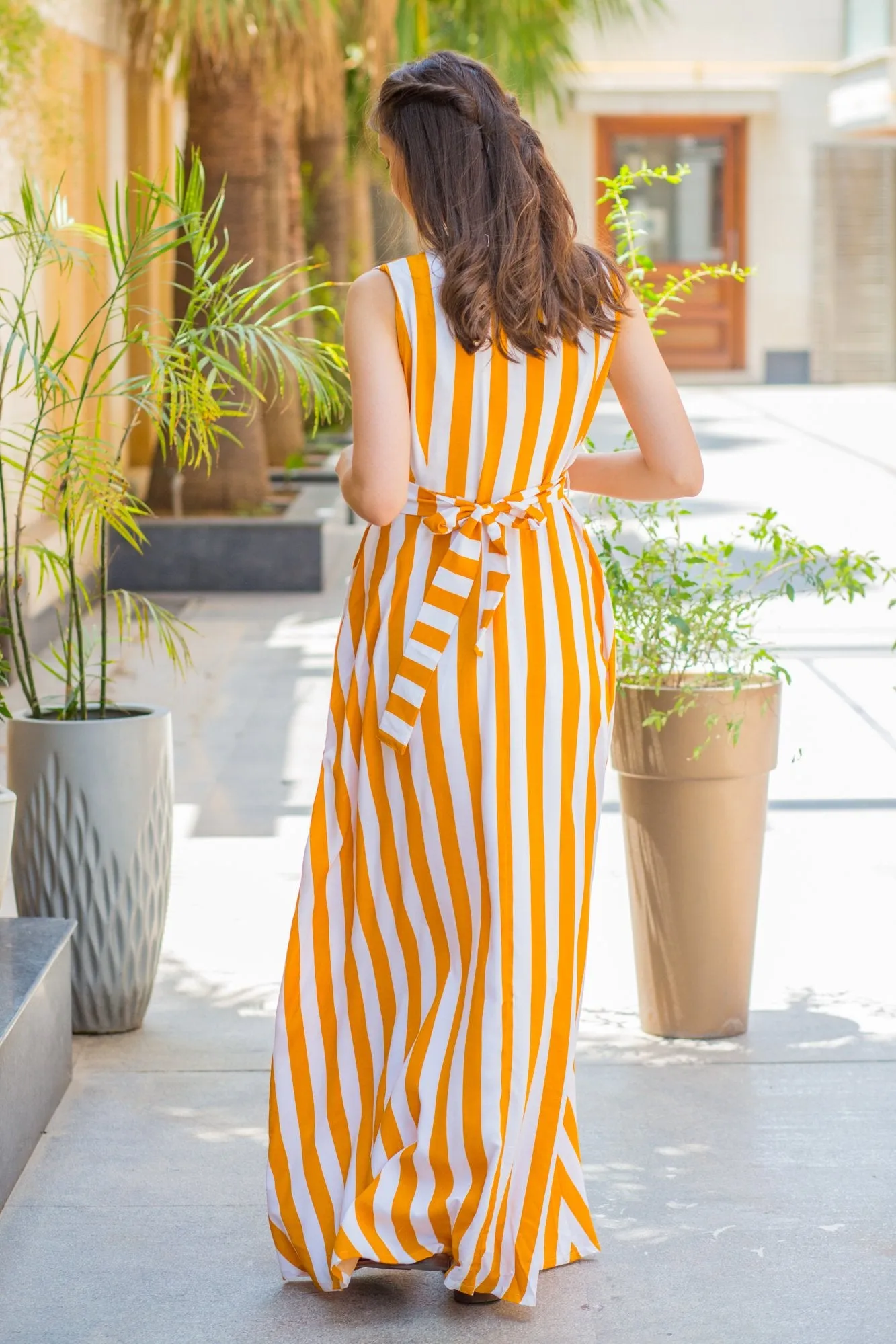 Mustard Striped Maternity & Nursing Dress