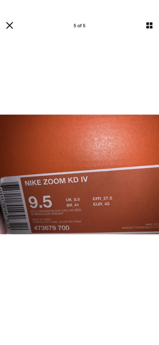 Nike zoom kd iv 4 christmas copper sz. 9.5