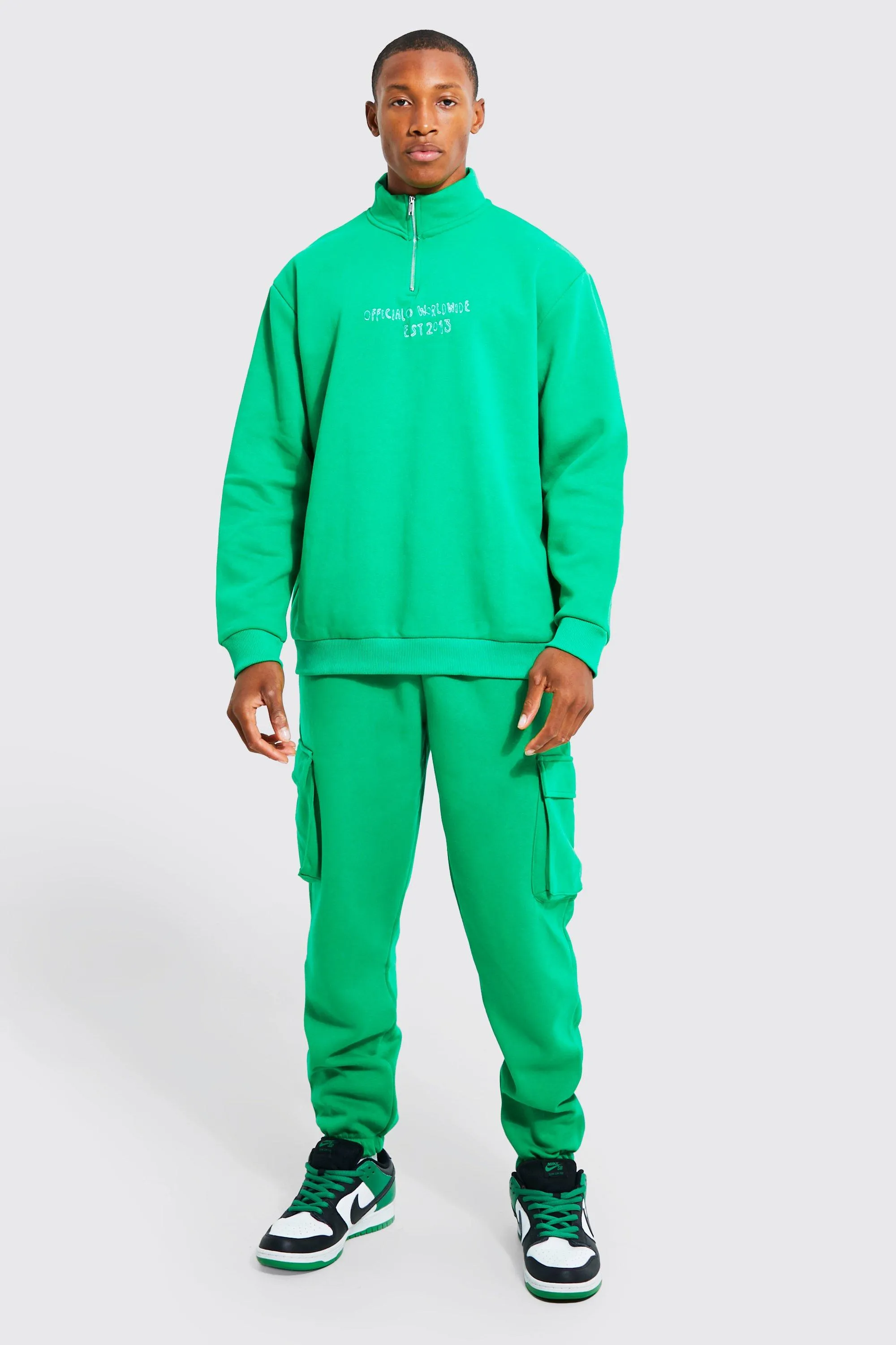 Ofcl Worldwide Embroidered Cargo Tracksuit | boohooMAN UK