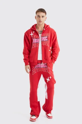 Oversized Boxy Zip Through Puff Print Gusset Tracksuit