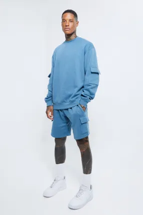 Oversized Cargo Short Sweatshirt Tracksuit