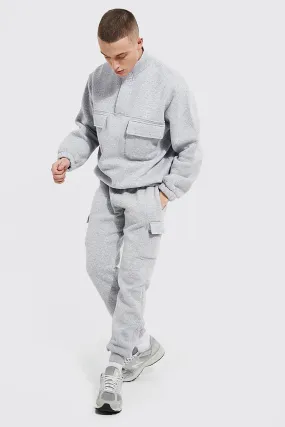 Oversized Half Zip Cargo Funnel Tracksuit | boohooMAN UK