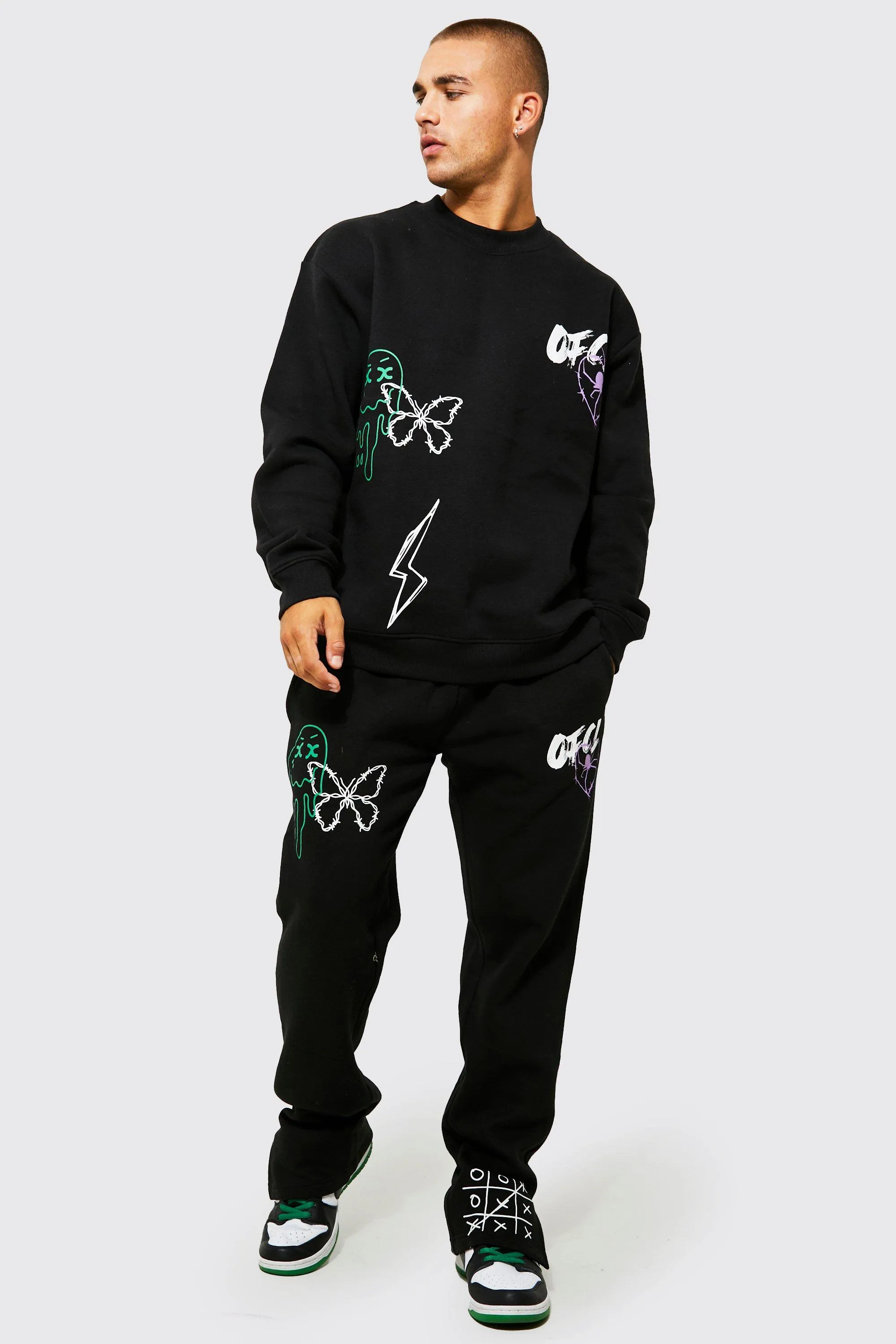 Oversized Ofcl Graffiti Sweatshirt Tracksuit | boohooMAN UK